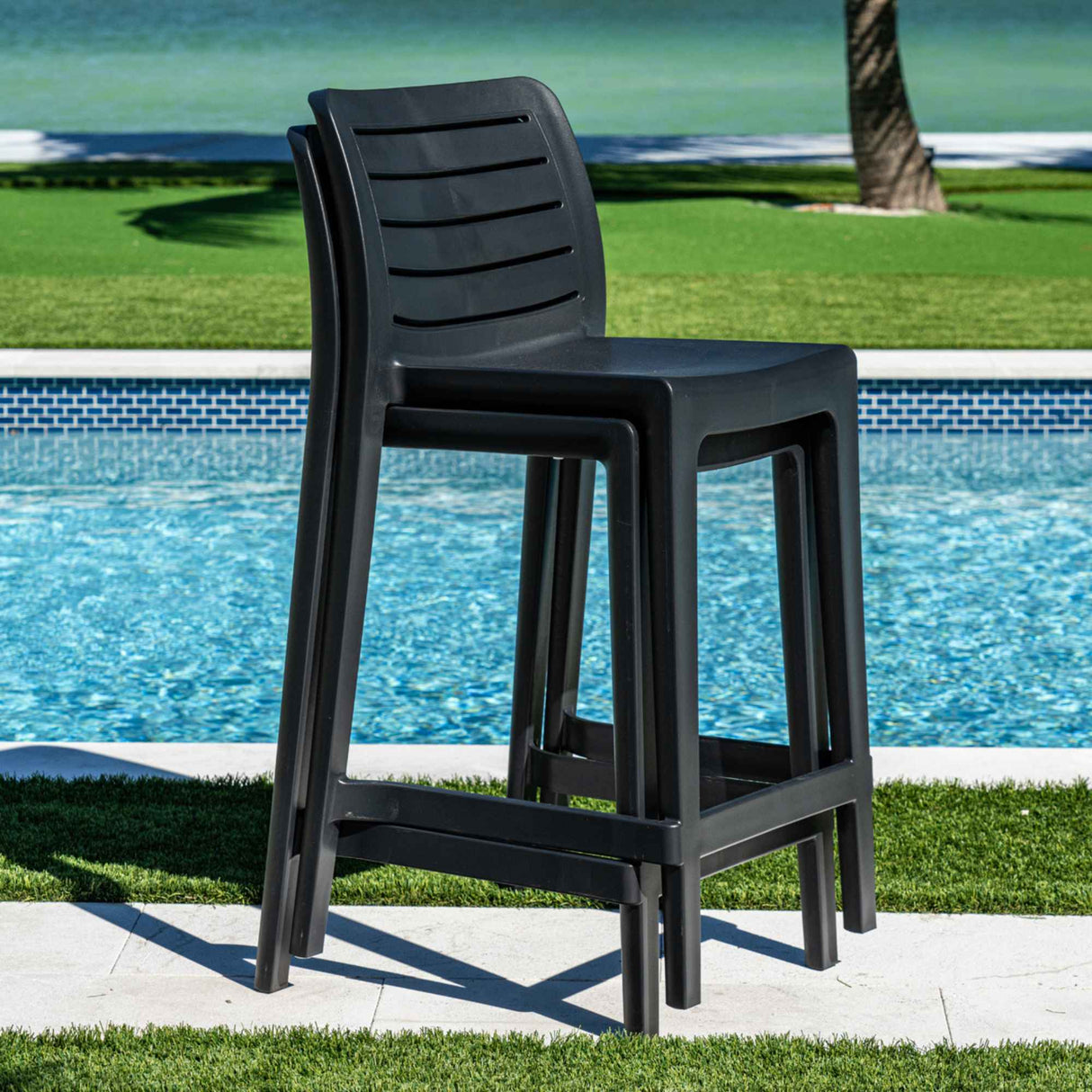 Leva Outdoor Set of 2 Barstools - Anthracite Model RBO-LEVA-ANT-BS-SET2 by Rainbow Outdoor