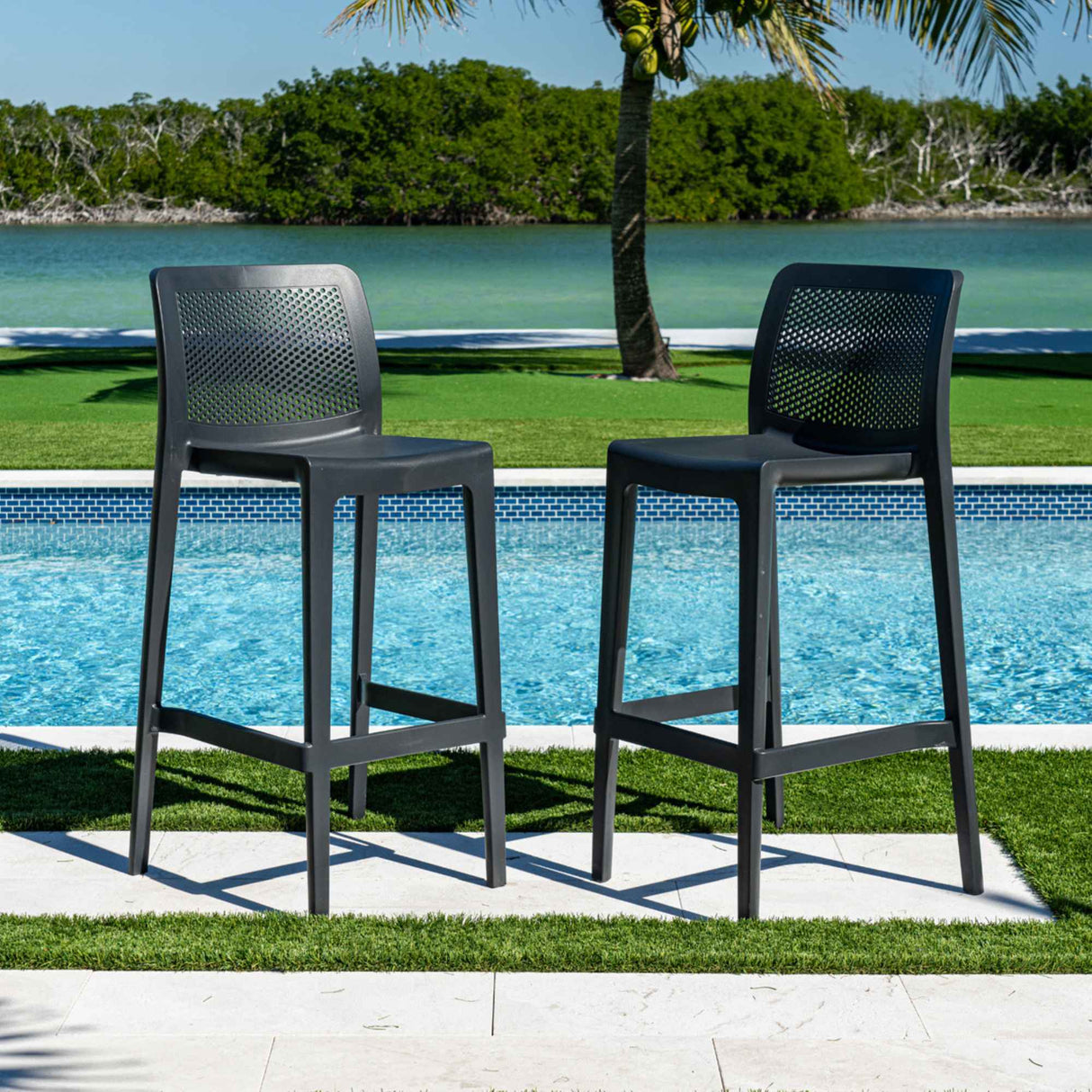 Lisa Outdoor Set of 2 Barstools - Anthracite Model RBO-LISA-ANT-BS-SET2 by Rainbow Outdoor