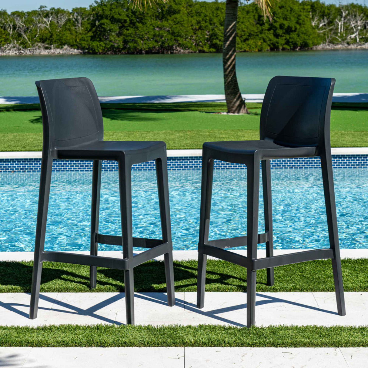 Luna Outdoor Set of 2 Barstools - Anthracite Model RBO-LUNA-ANT-BS-SET2 by Rainbow Outdoor