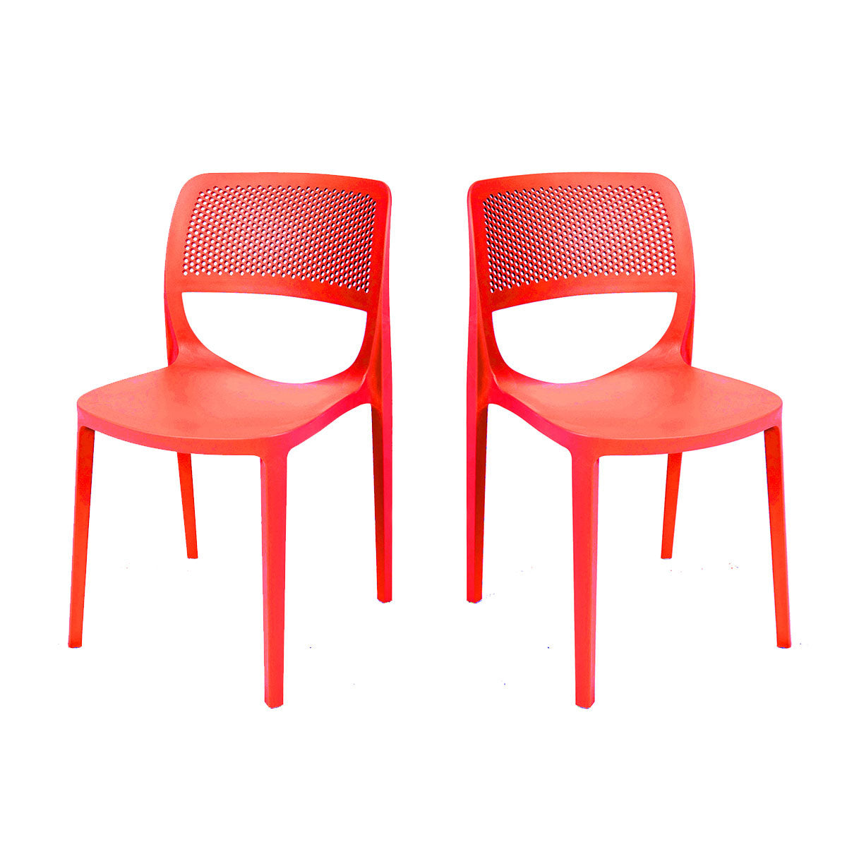 Mila Set of 2 Stackable Side Chairs - Red Model RBO-MILA-RED-SC-SET2 by Rainbow Outdoor