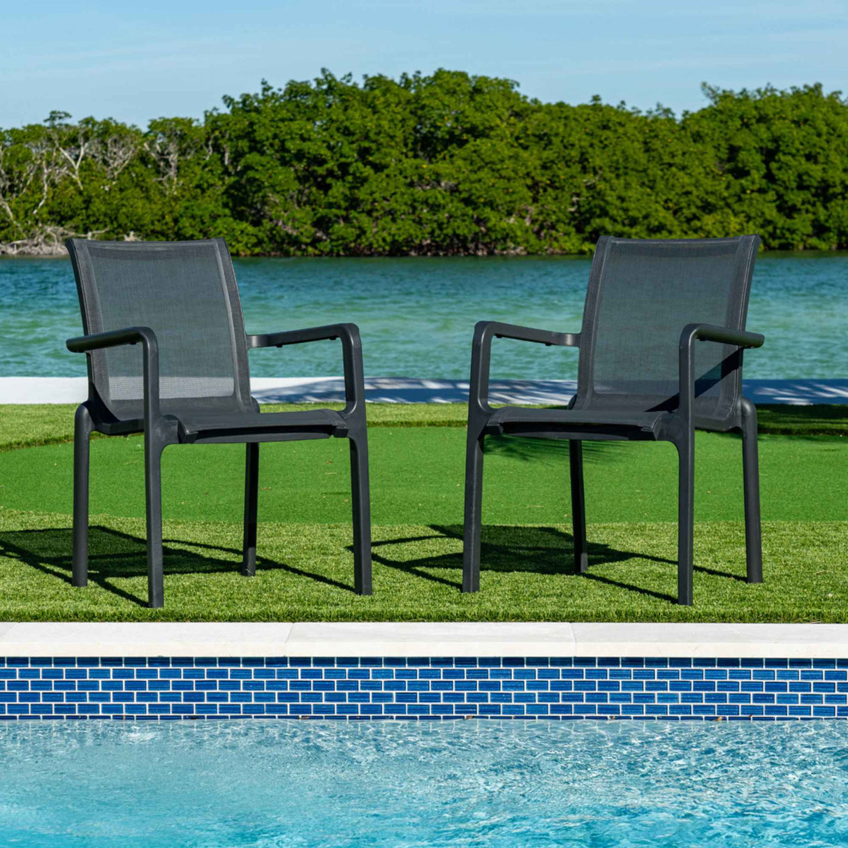 Paris Outdoor Set of 2 Sling Armchairs - Anthracite Model RBO-PARIS-ANT-AC-SET2 by Rainbow Outdoor