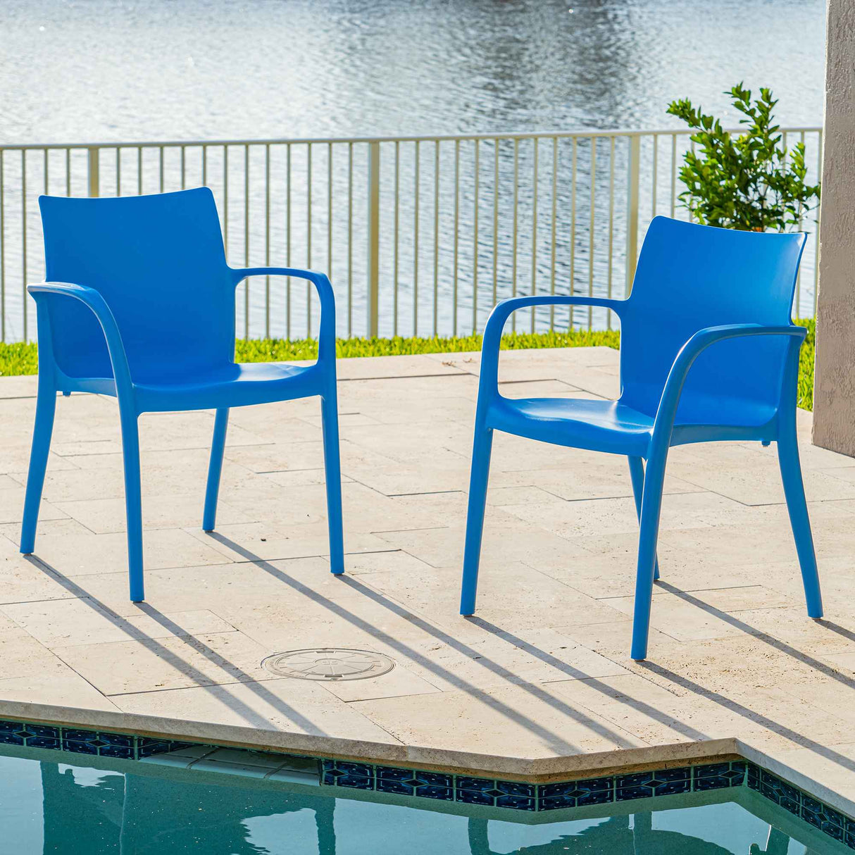 Pedro Set of 2 Stackable Armchairs – Blue Model RBO-PEDRO-BLU-AC-SET2 by Rainbow Outdoor