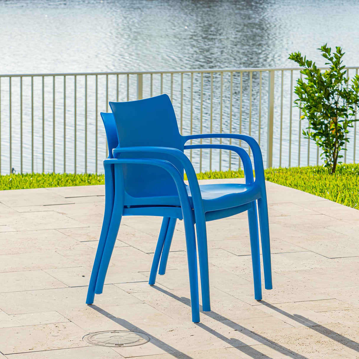 Pedro Set of 2 Stackable Armchairs – Blue Model RBO-PEDRO-BLU-AC-SET2 by Rainbow Outdoor