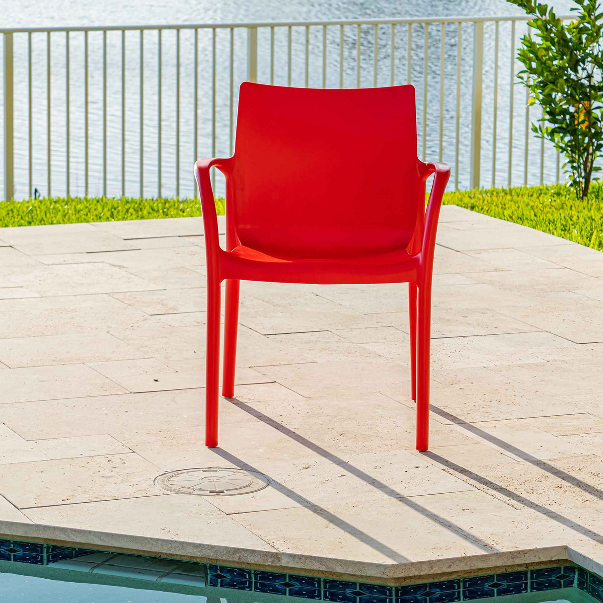 Pedro Set of 2 Stackable Armchairs – Red Model RBO-PEDRO-RED-AC-SET2 by Rainbow Outdoor