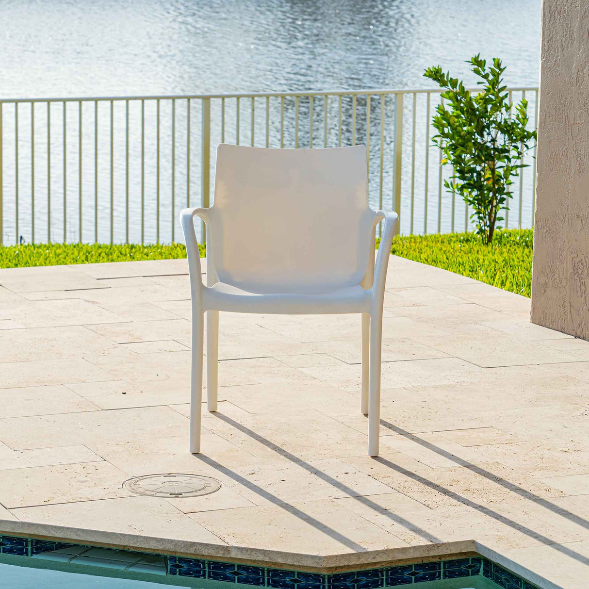 Pedro Set of 2 Stackable Armchairs – White Model RBO-PEDRO-WHT-AC-SET2 by Rainbow Outdoor