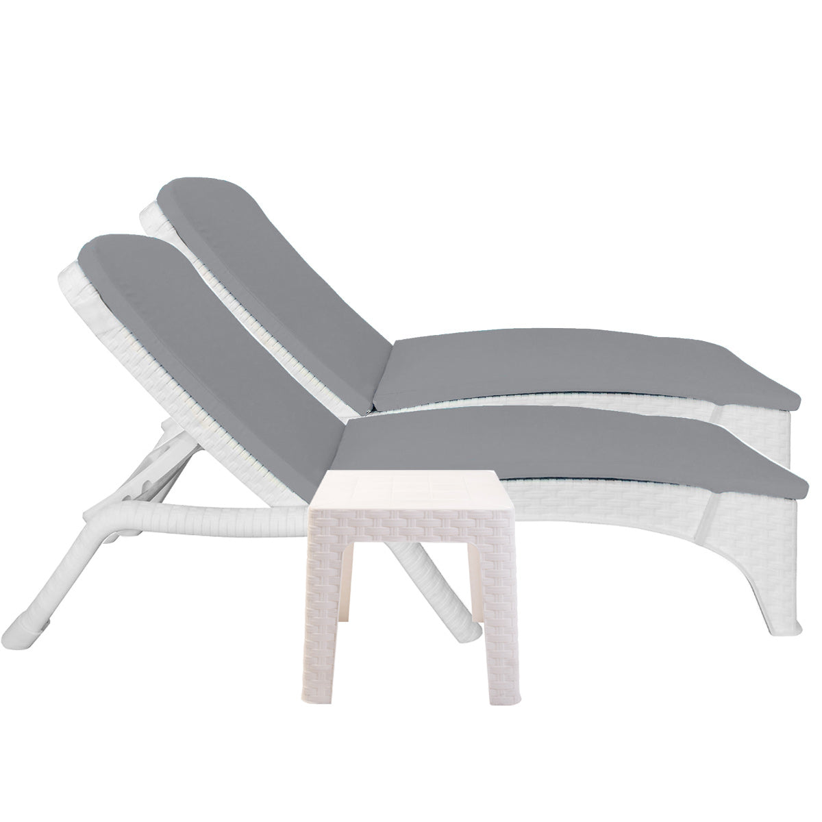 Roma 3-Piece Chaise Lounger Set w/cushion-White Model RBO-ROMA-WHT-3CL-CUSH by Rainbow Outdoor