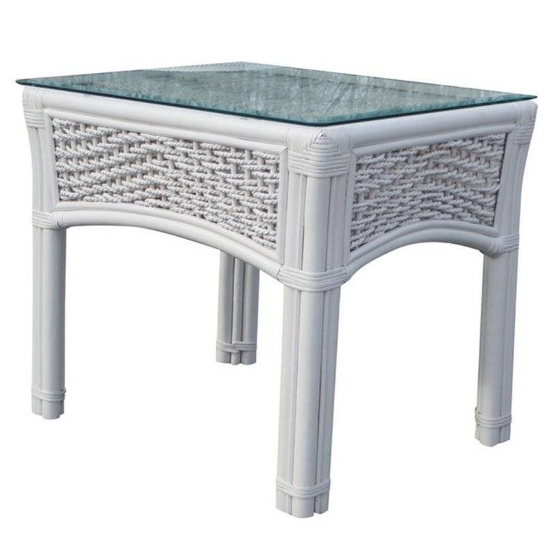 Ships Wheel White End Table w/Glass Model RET by Wicker Fair