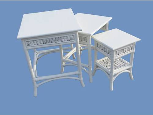 Ships Wheel White Nested Table Set Model RNT-W by Wicker Fair