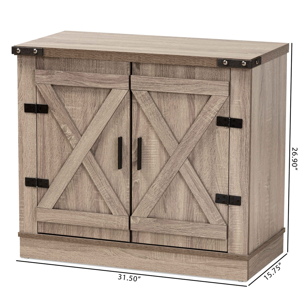 Farmhouse Oak Finished 2-Door Shoe Storage Entry Cabinet by Wicker Fair