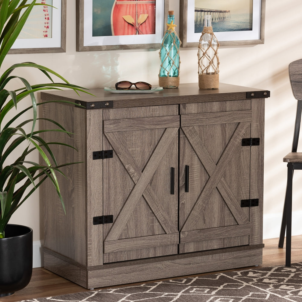 Farmhouse Oak Finished 2-Door Shoe Storage Entry Cabinet by Wicker Fair