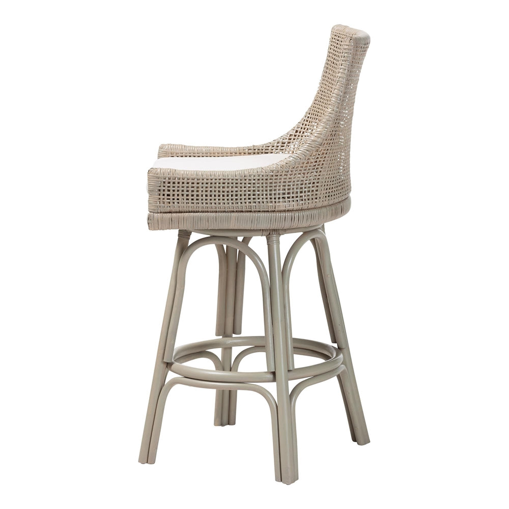 Koh Samui Swivel Rattan Bar Stool with Cushion by Wicker Fair