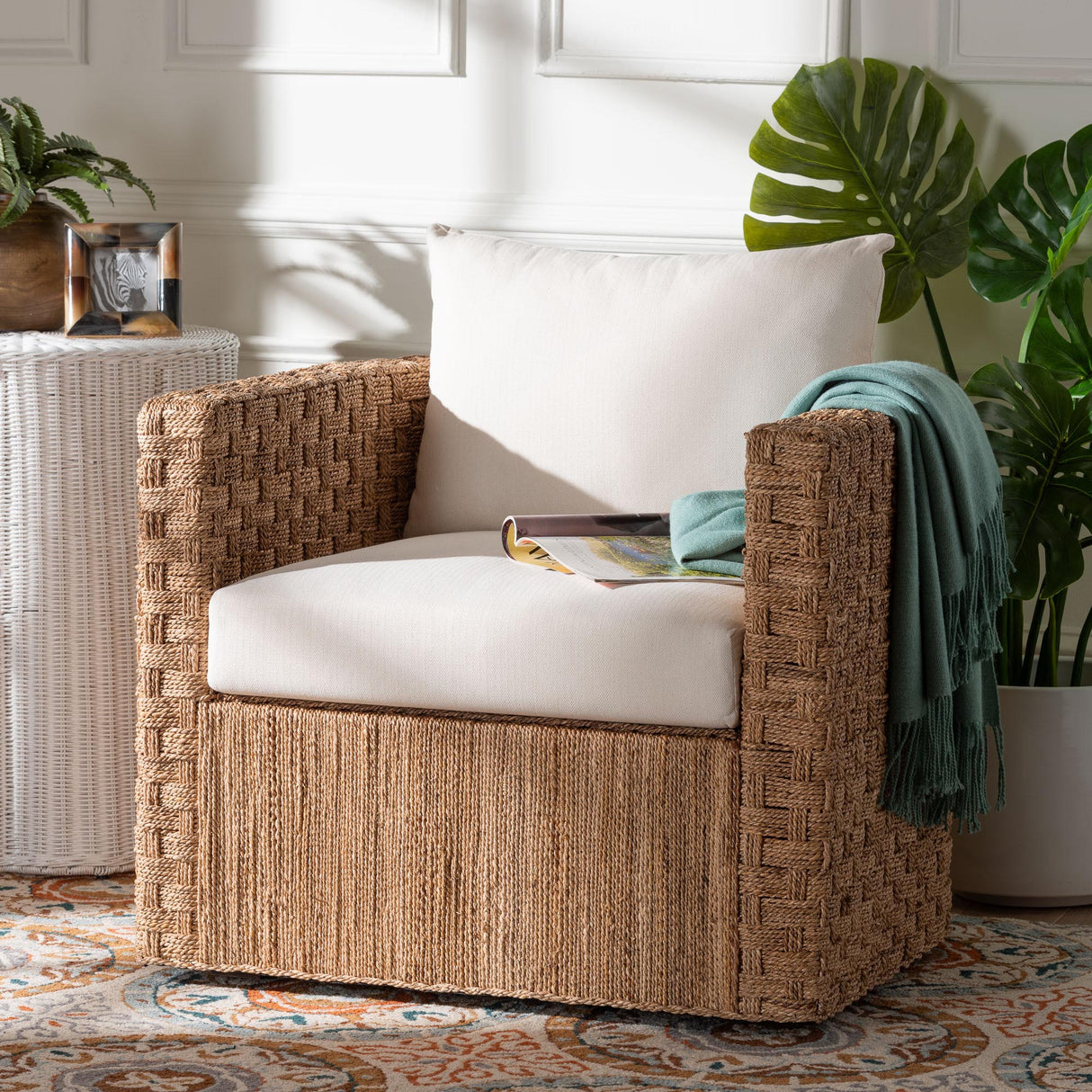Rilos Bohemian Light Brown Seagrass Tuxedo Arm Chair by Wicker Fair