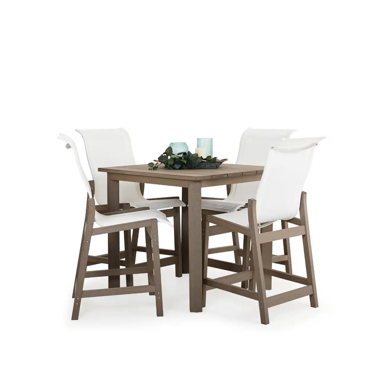 Rodeo Beach Outdoor PoliSoul™ 5 Piece Sling Counter Set in Weathered Teak Model Rodeo-Beach-WTK-5PC-Counter