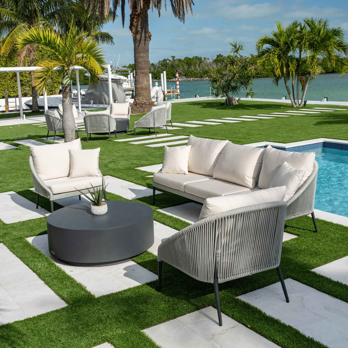 Rodona utdoor Sofa with Sunbrella Cushion Model 24173-BPR-CUSH by Skyline Design