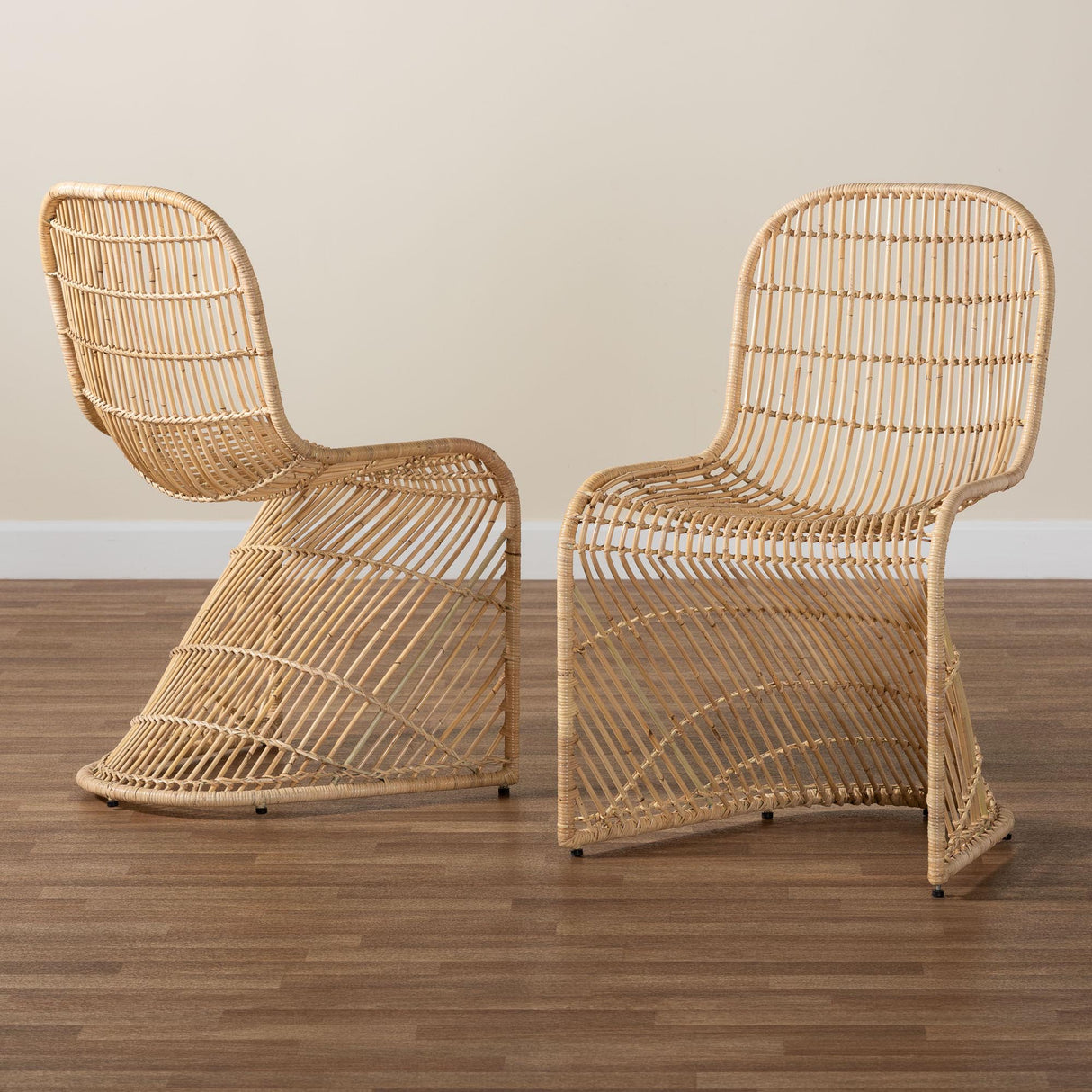 Rosalba Bohemian Light Honey Rattan 2-Piece S-Curve Dining Chair Set by Wicker Fair