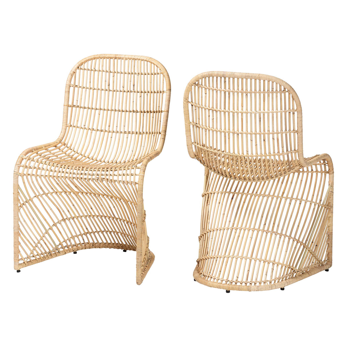 Rosalba Bohemian Light Honey Rattan 2-Piece S-Curve Dining Chair Set by Wicker Fair