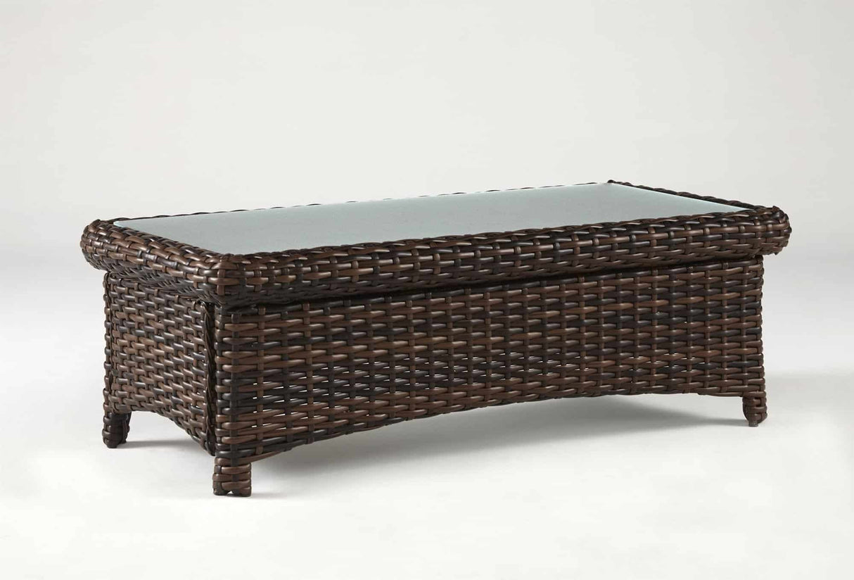 Saint Tropez (Espresso) Outdoor Wicker Loveseat and Coffee Table Set in Espresso Stain Model 79302-79344-1 By South Sea Rattan