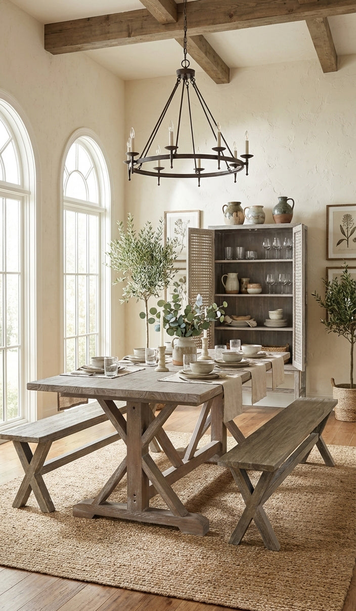 Sand Creek Rectangle Dining Set with Benches and Accent Cabinet 2 PCSET