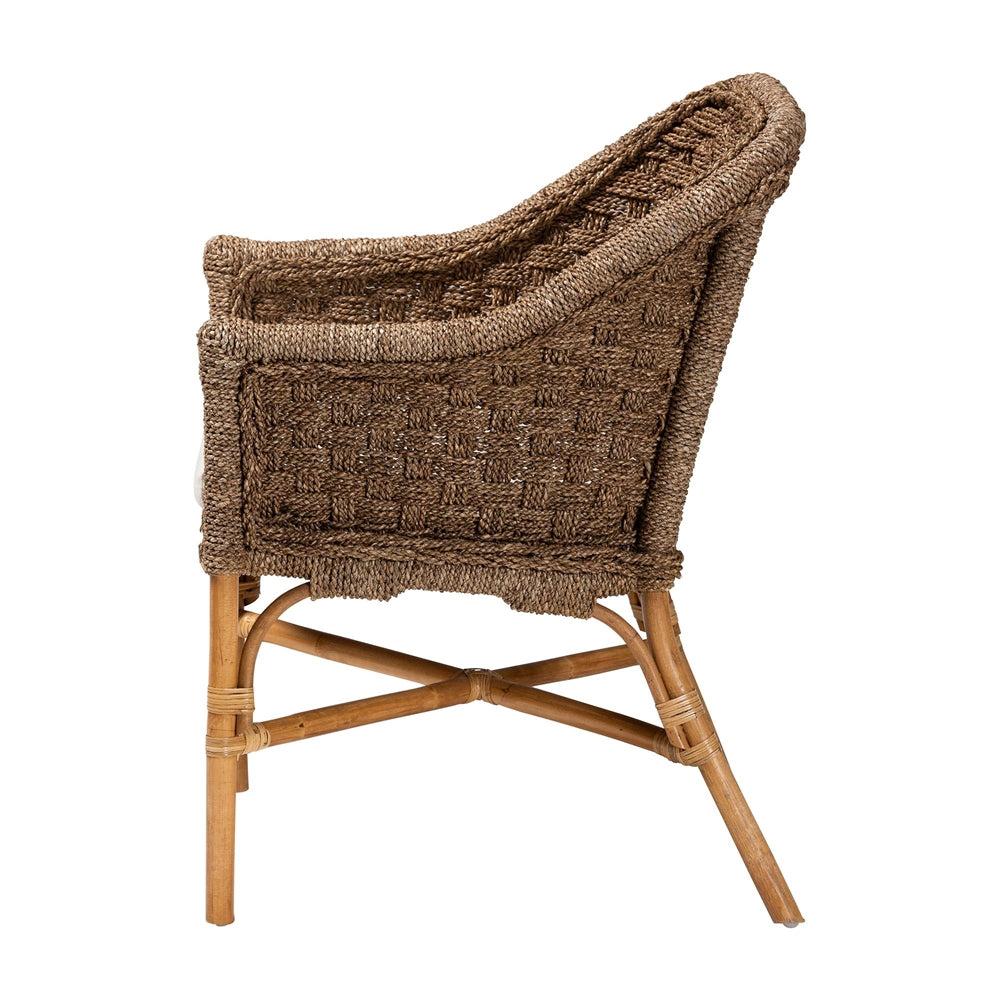 Suis Bohemian Natural Seagrass and Rattan Arm Chair by Wicker Fair