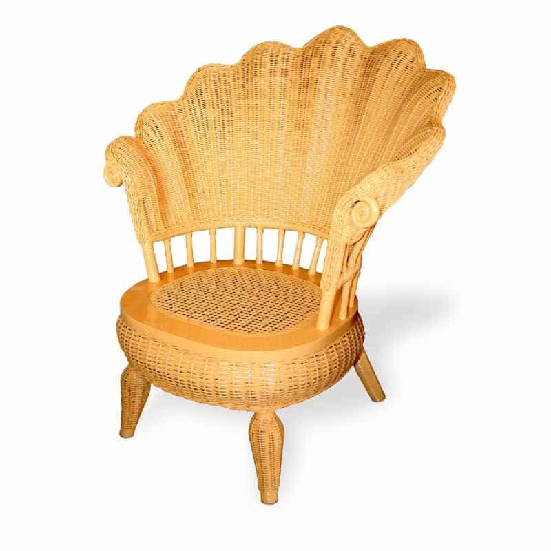 Wicker and Wood Sea Shell Accent Beachy Style Chair Model AC-SSC