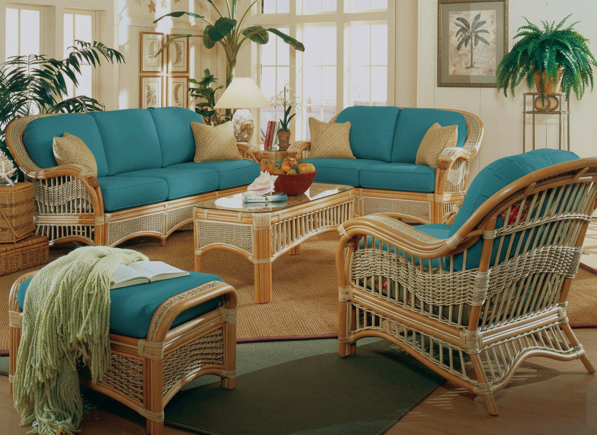 Seascape Rattan 6 Pc Living Room Set of Tropical Furniture
