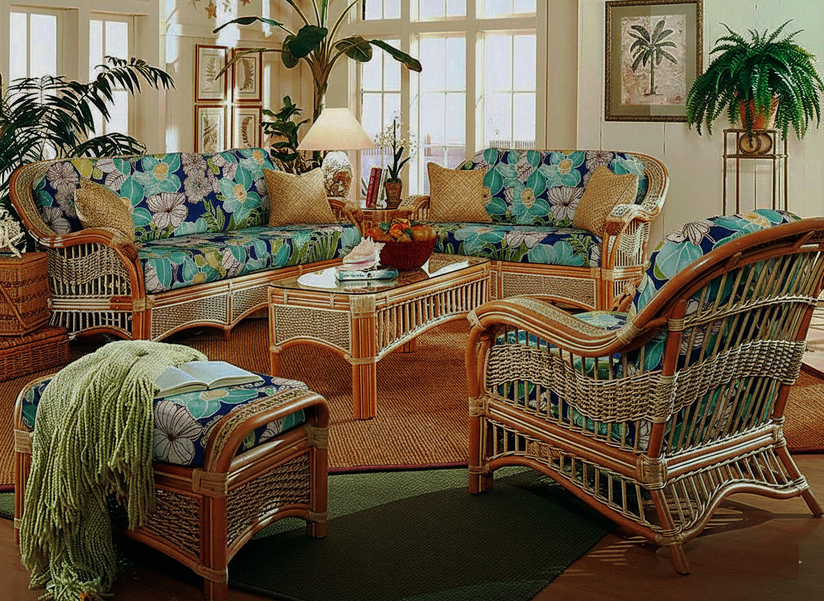 Seascape Rattan 6 Pc Living Room Set of Tropical Furniture