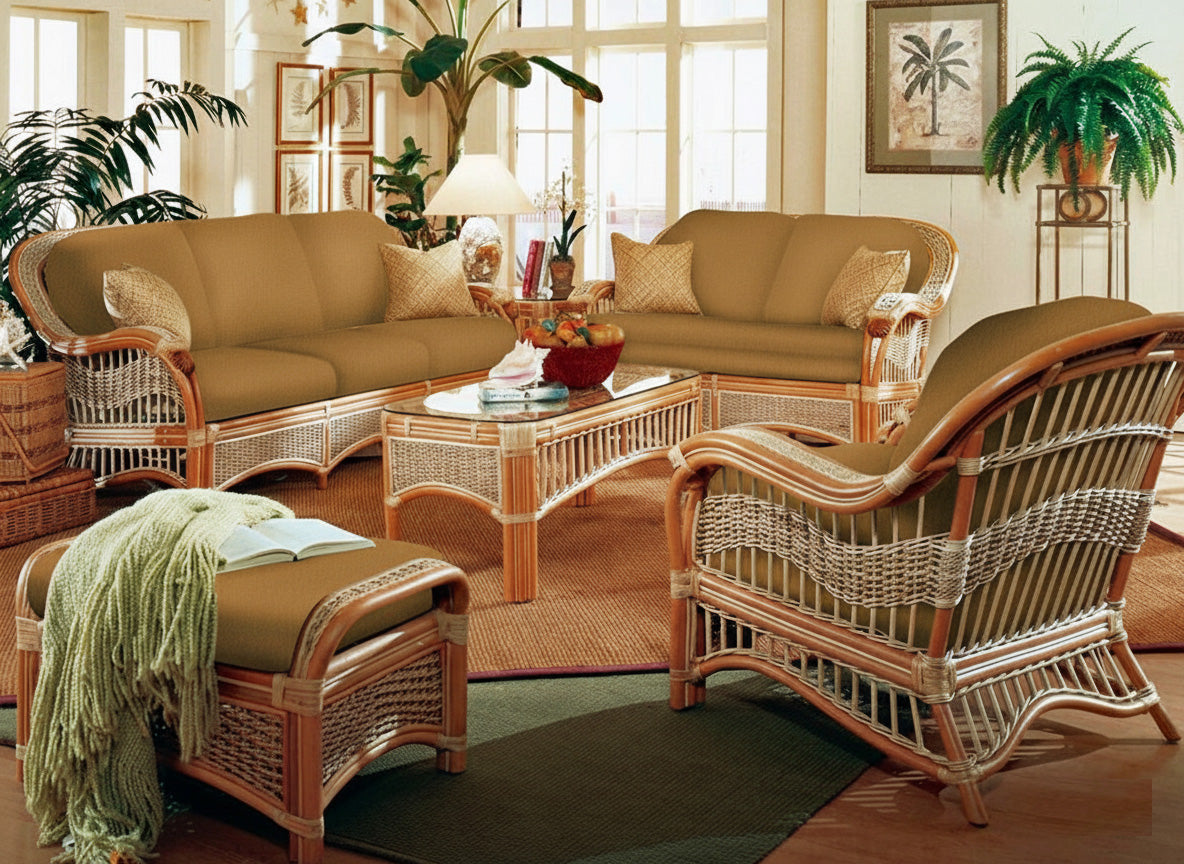Seascape Rattan 6 Pc Living Room Set of Tropical Furniture