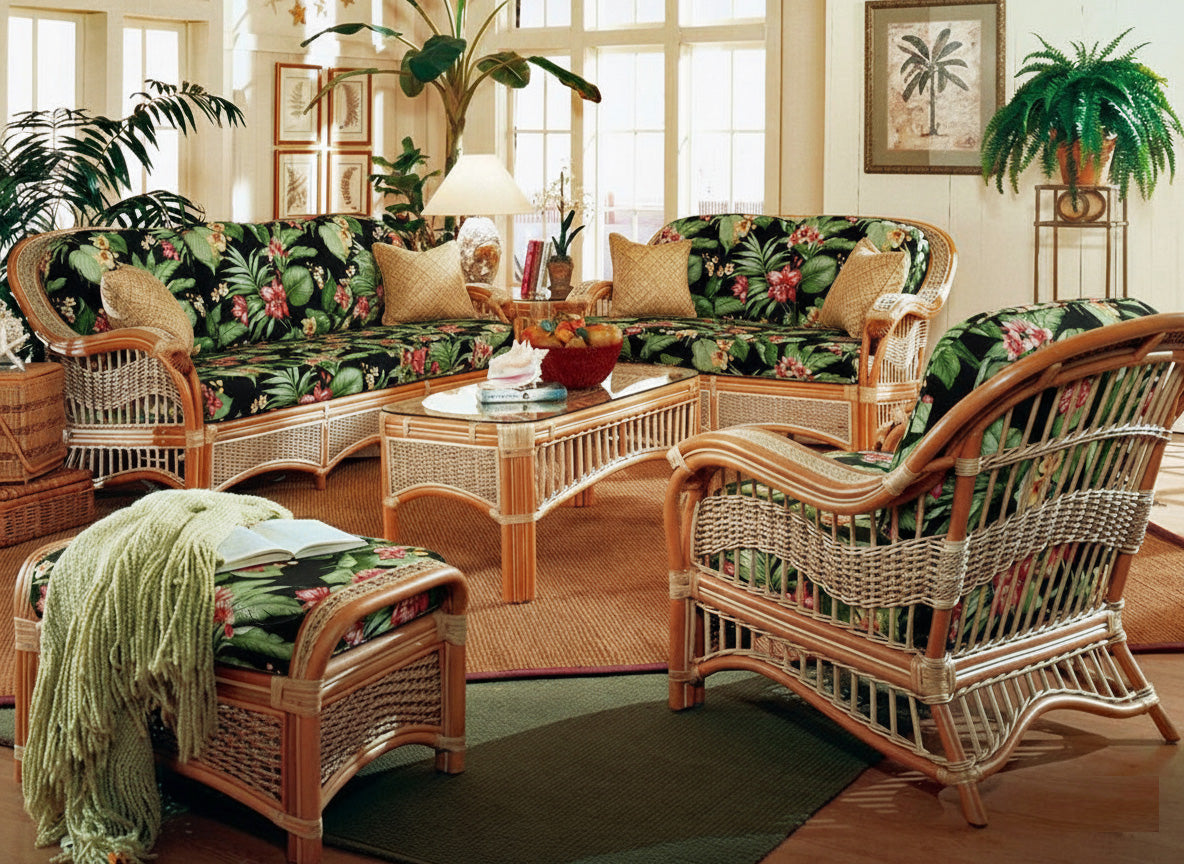 Seascape Rattan 6 Pc Living Room Set of Tropical Furniture