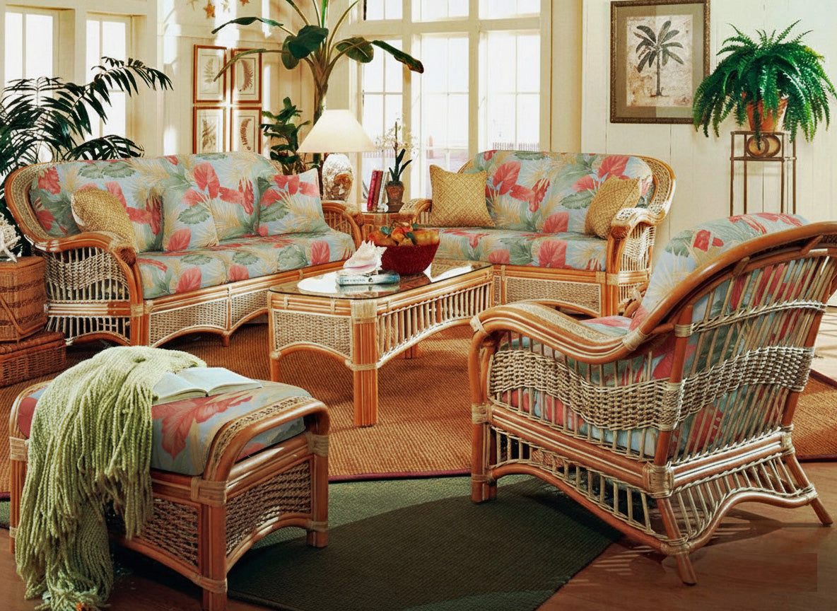 Seascape Rattan 6 Pc Living Room Set of Tropical Furniture