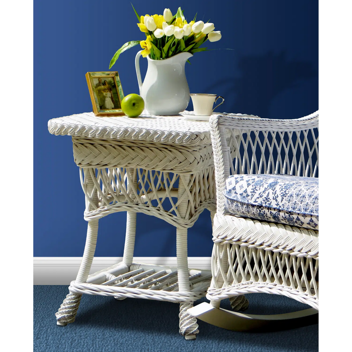 Cape May 3 Pc White Wicker Rocker Set by Wicker Fair