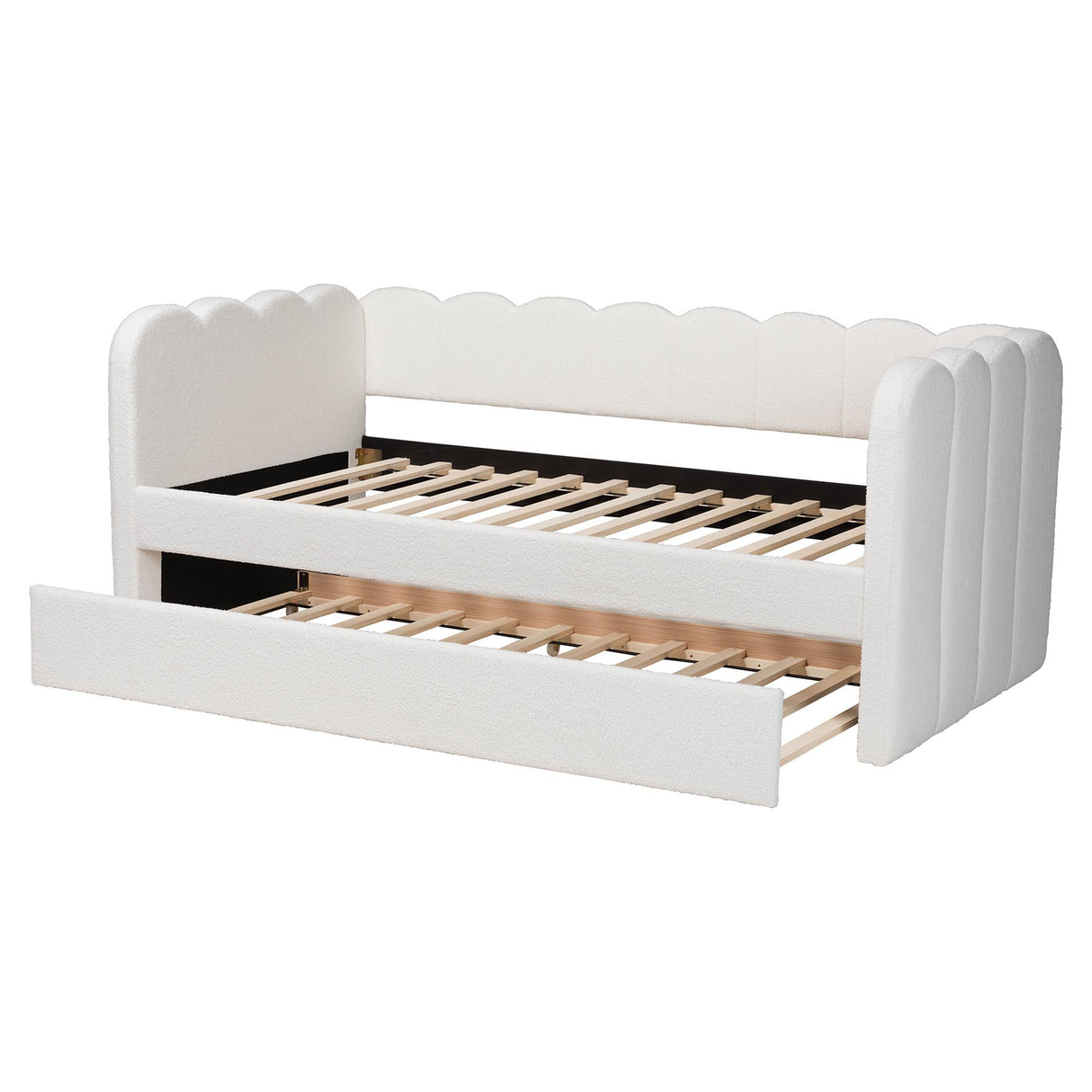 Palmer Cream Teddy-Bear Fabric Daybed with Rolling Trundle by Wicker Fair