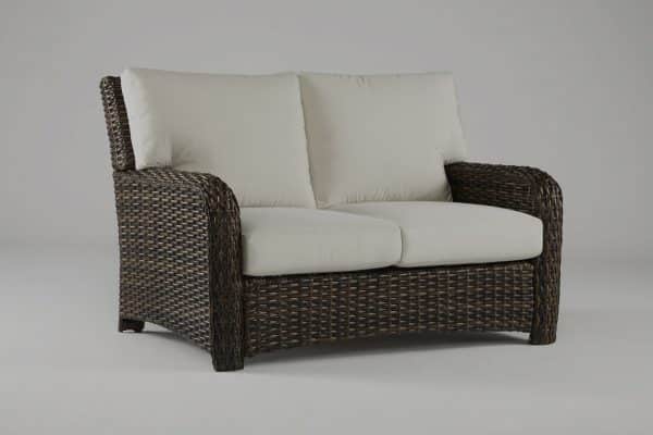 Saint Tropez (Espresso) Outdoor Wicker Loveseat and Coffee Table Set in Espresso Stain Model 79302-79344-1 By South Sea Rattan
