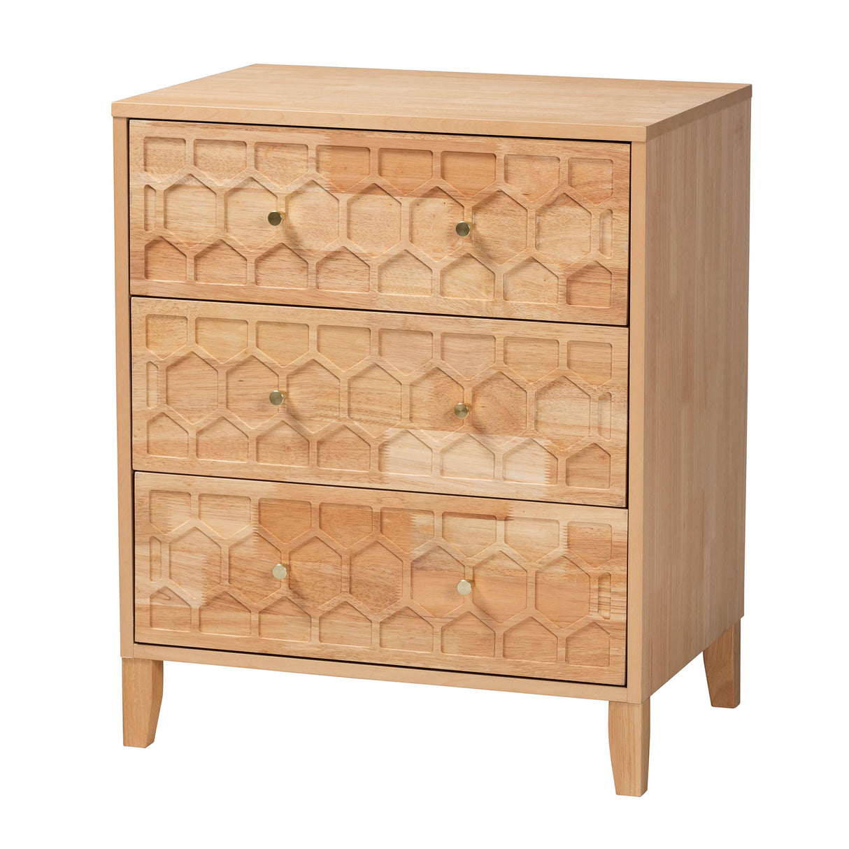 Hosea Japandi Carved Honeycomb Natural 3-Drawer Chest by Wicker Fair