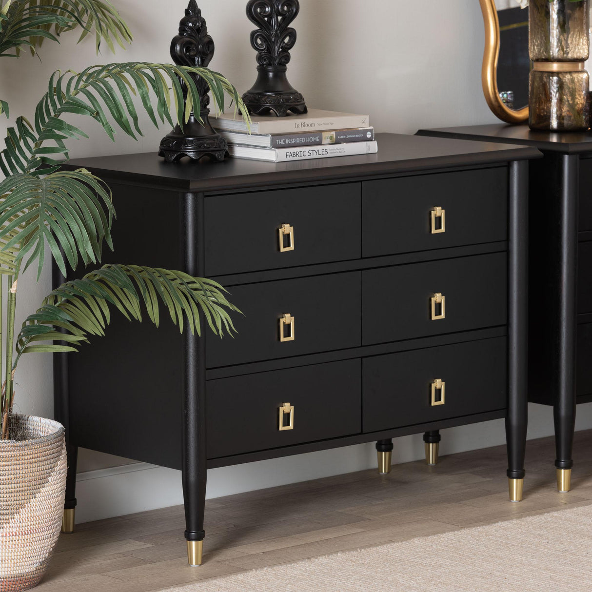 Tamra Black Wood Chest with Drawers by Wicker Fair