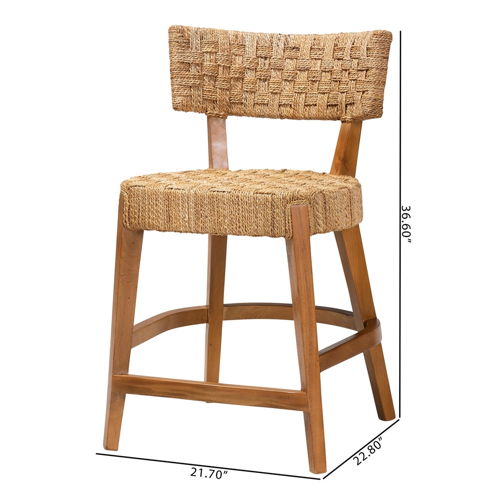 Labit Bohemian Seagrass and Mahogany Wood Counter Stool by Wicker Fair