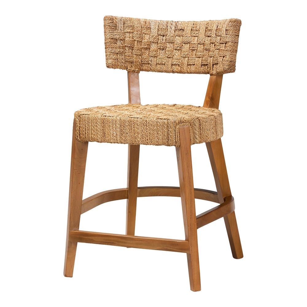 Labit Bohemian Seagrass and Mahogany Wood Counter Stool by Wicker Fair
