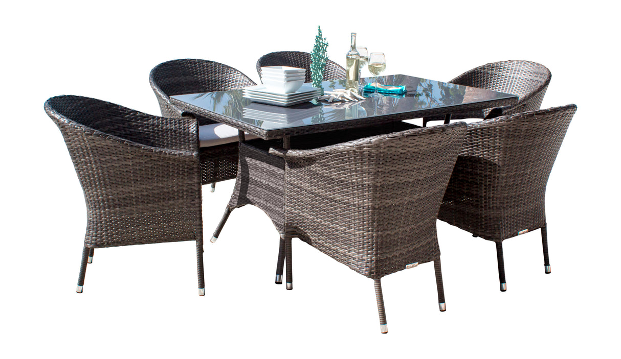 Spectrum Outdoor 7-Piece Woven Armchair Dining Set with Cushions Model 890-1130-GRY-7DA-CUSH by Pelican Reef