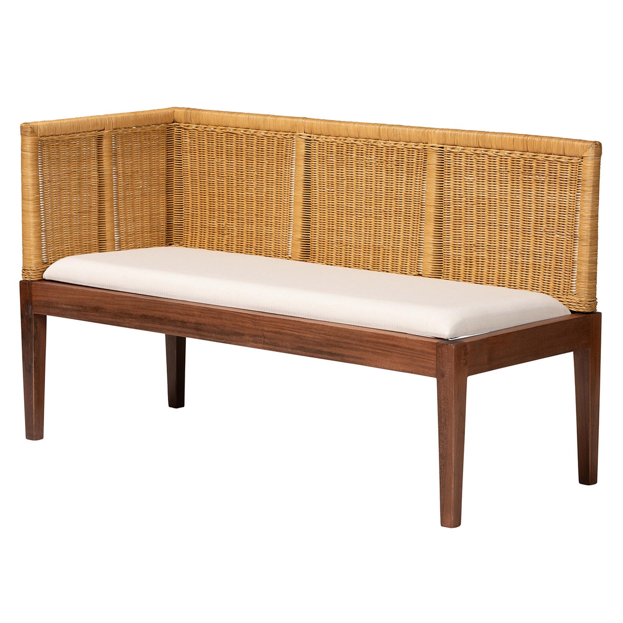 Tabanan Wicker Fair Rattan and Acacia Wood 2-Piece Dining Nook Banquette Set