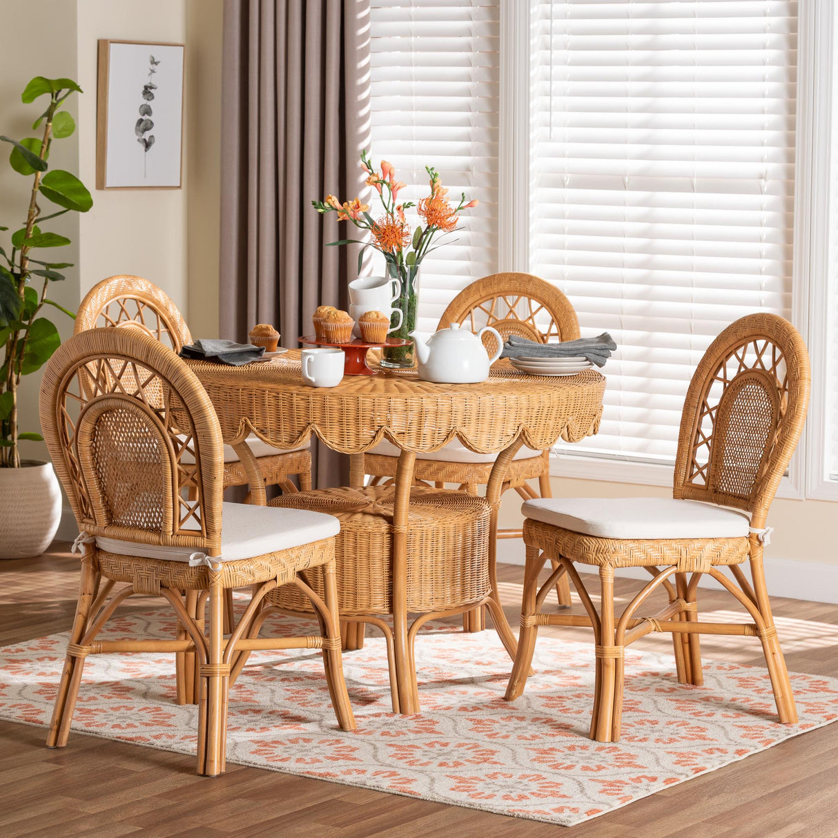 Brumba 5-Piece Natural Rattan Dining Set by Wicker Fair