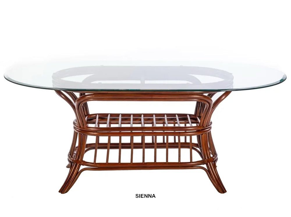 Universal Rattan Oval Dining Table with 72 Inch Oval Glass Top by Alexander and Sheriden UNI013