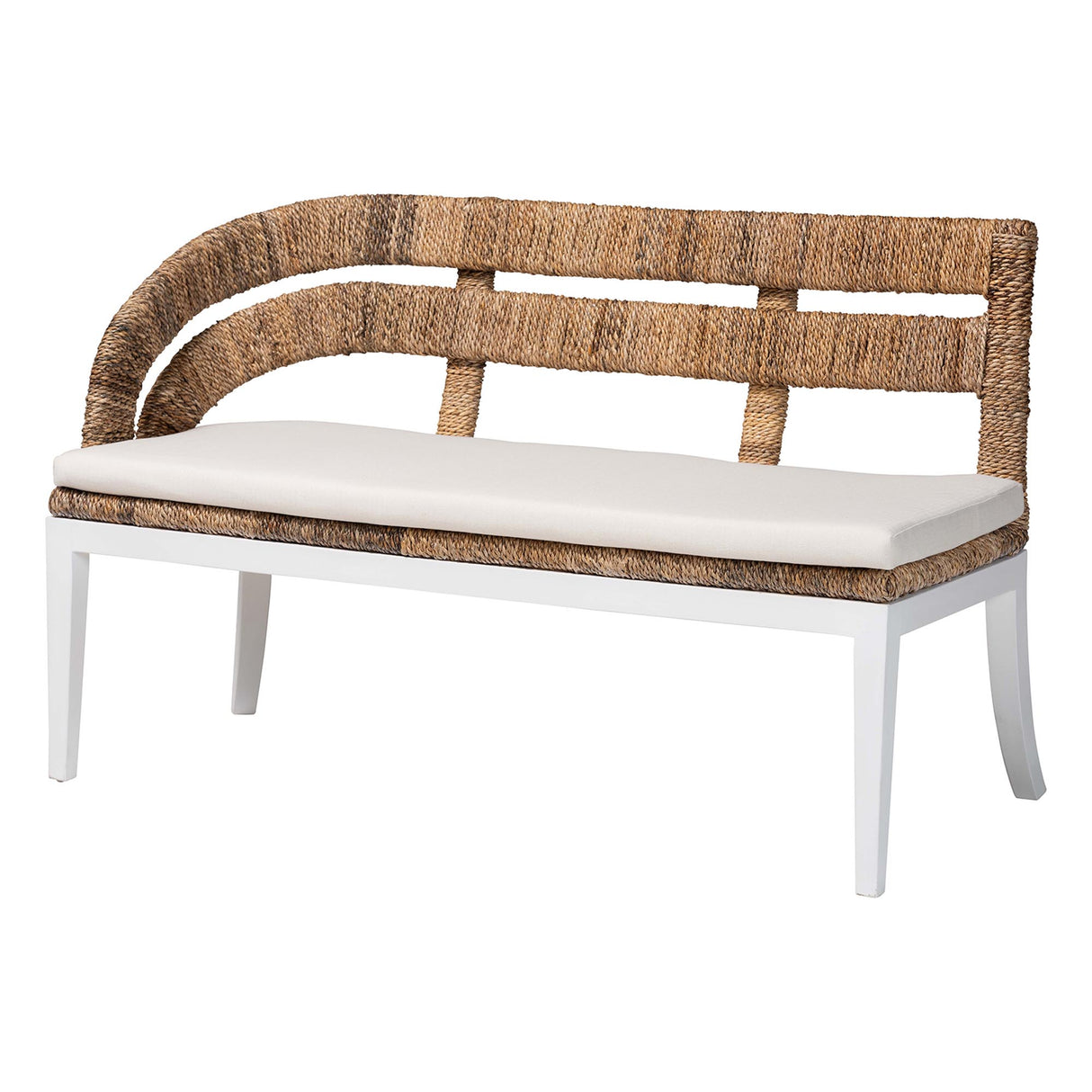 Ubud Seagrass Dining Nook Set with Wood Table, Cushioned L-Shaped Bench and Chairs by Wicker Fair