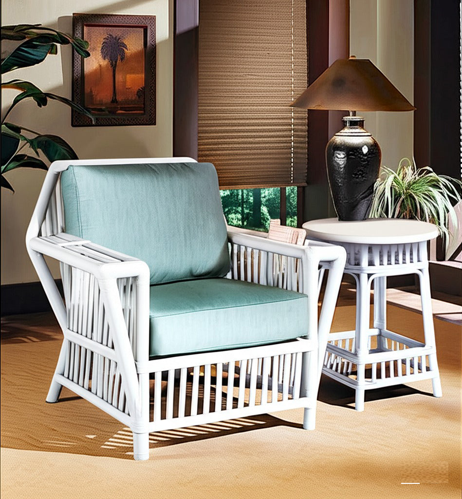 Williamsburg Rattan White Finish Arm Chair with Deep Seating Comfort