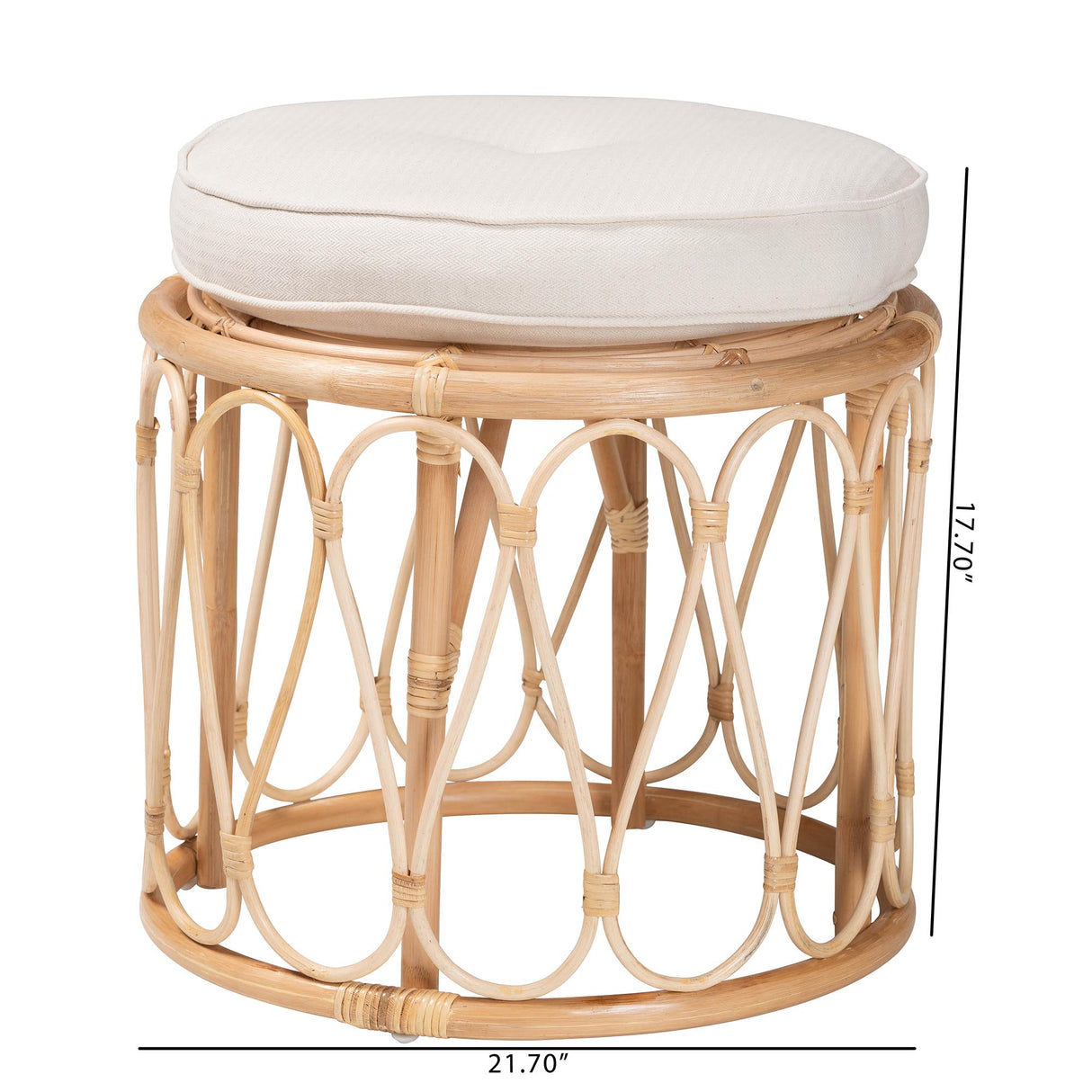 Lachiro Bohemian Natural Rattan Ottoman Footstool by Wicker Fair