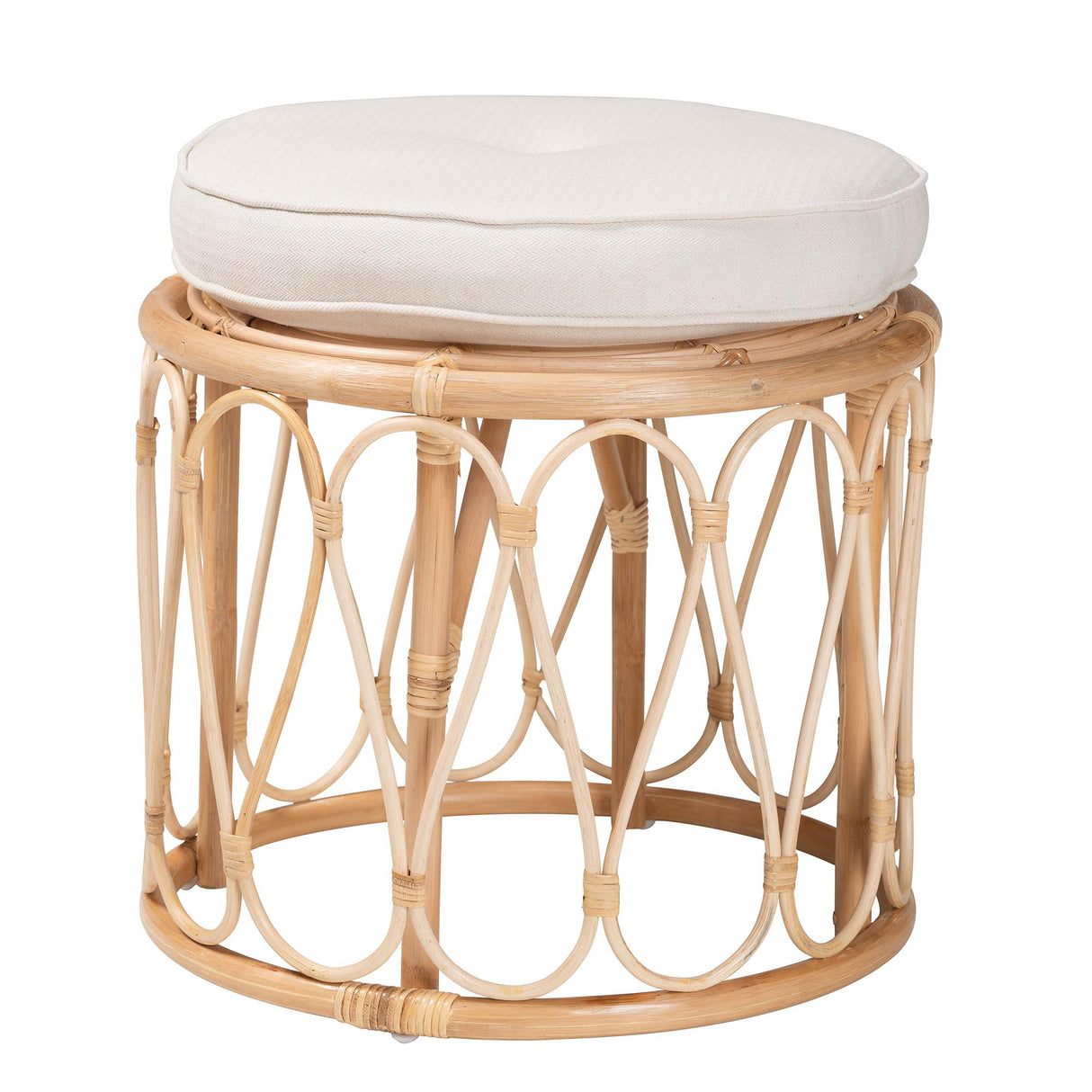 Lachiro Bohemian Natural Rattan Ottoman Footstool by Wicker Fair
