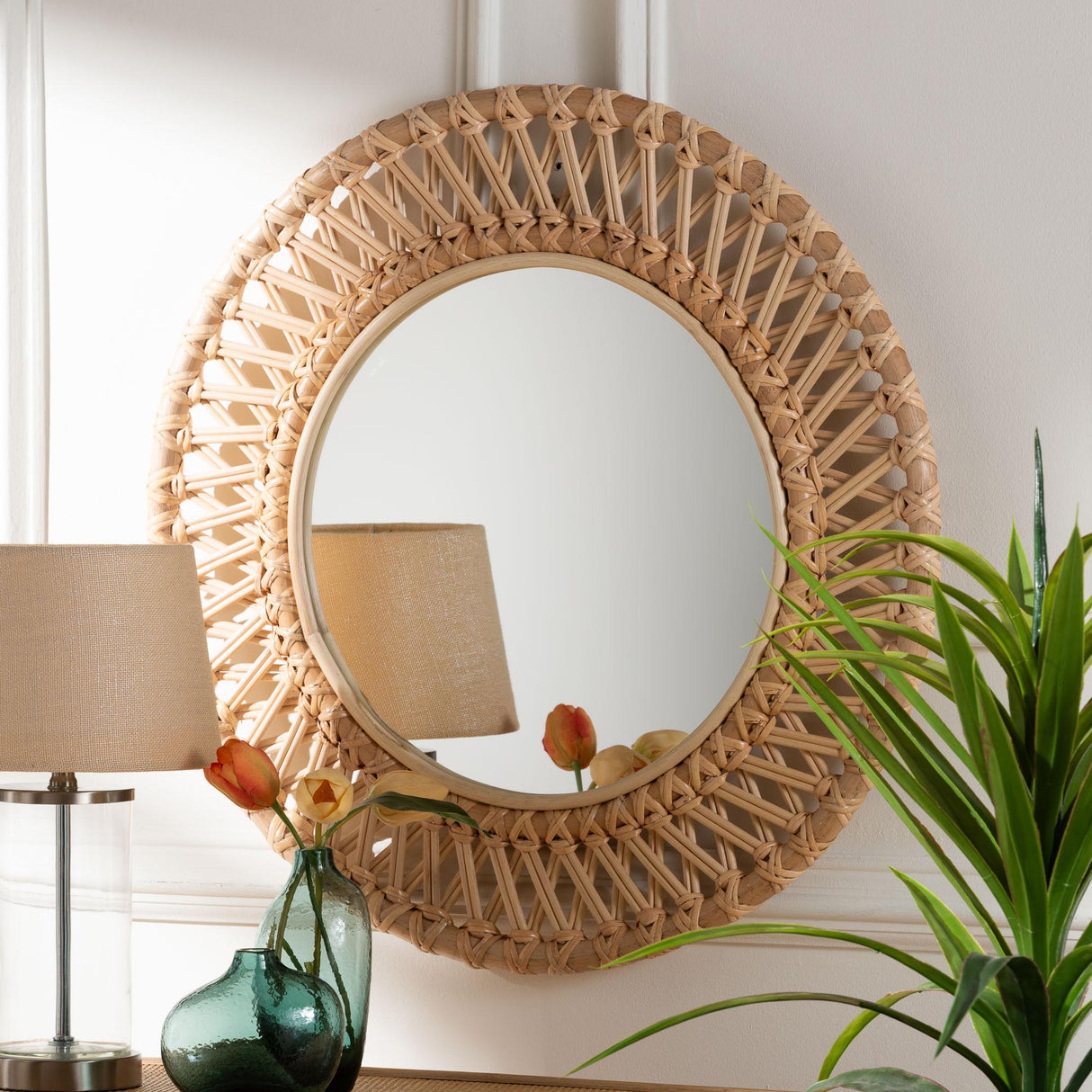 Borneo Natural Rattan Wall Mirror by Wicker Fair
