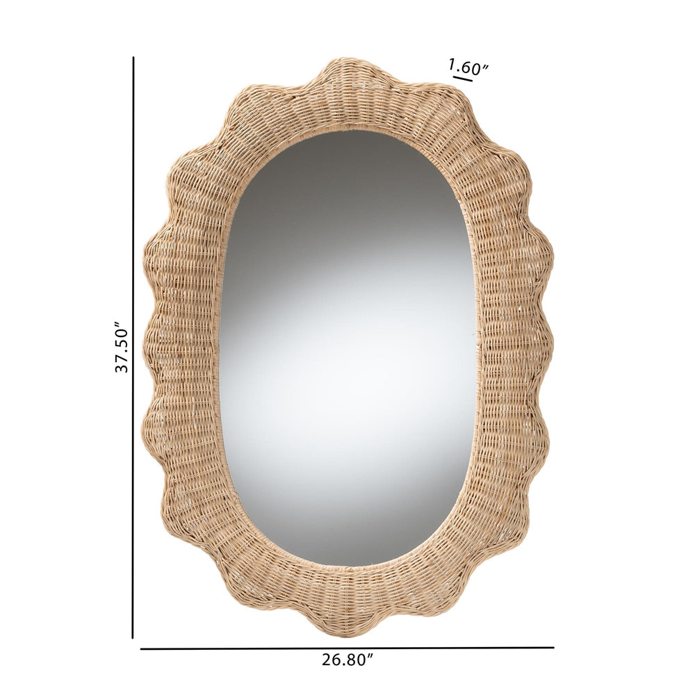 Sankara Scalloped Natural Rattan Wall Mirror Mirror by Wicker Fair