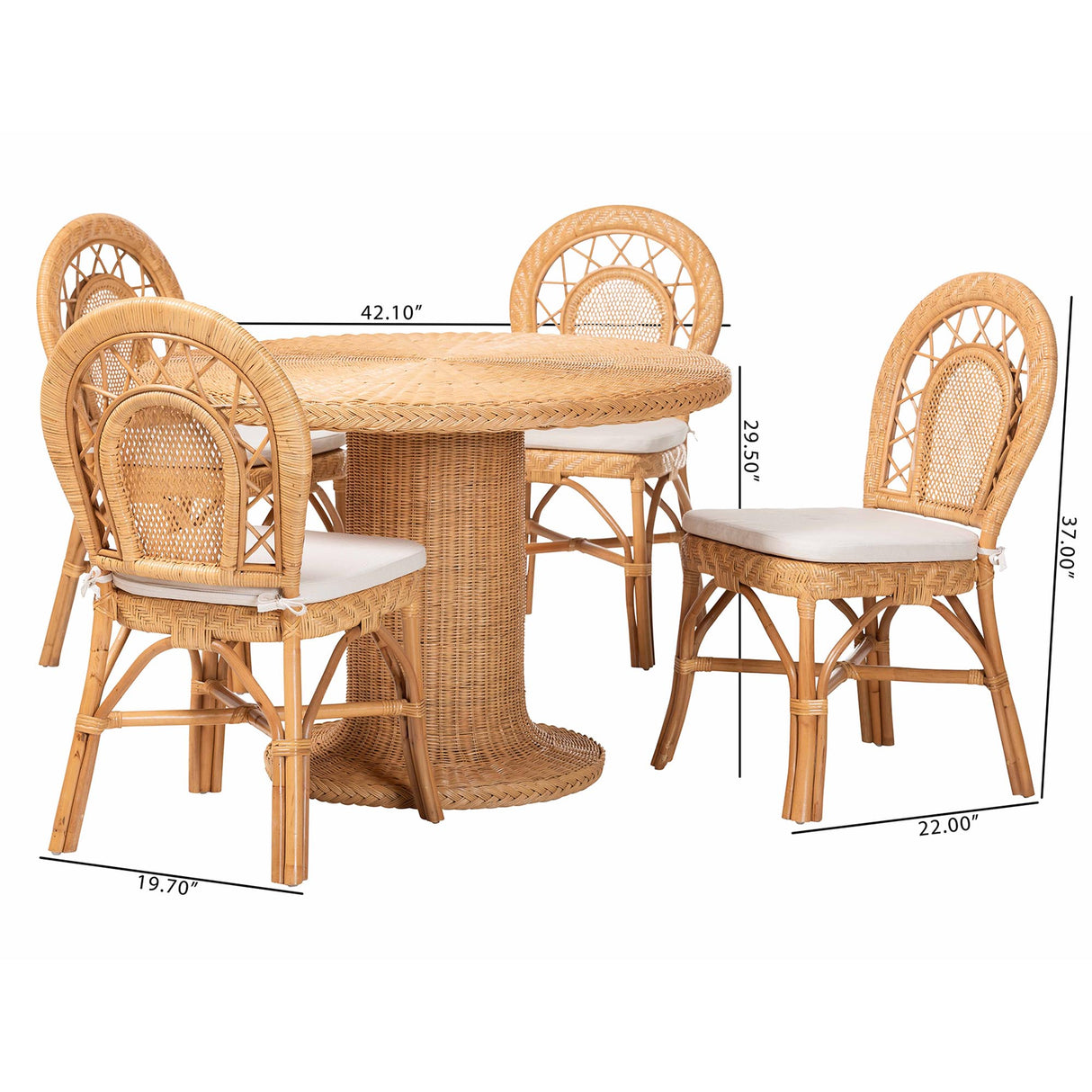 Brigitte 5-Piece Natural Rattan Dining Set by Wicker Fair