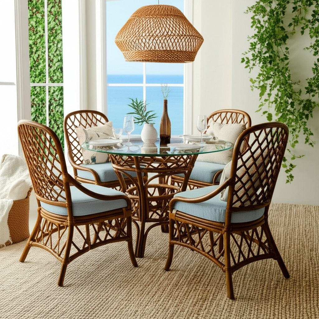 Antigua Dining Set with 4 Side Chairs 3120-SET by South Sea Rattan with Cushions Made in USA