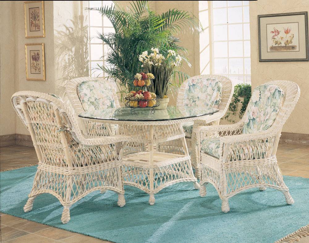 Bar Harbor White Rattan Dining Arm Chair Model BHSC-W from Spice Island Wicker