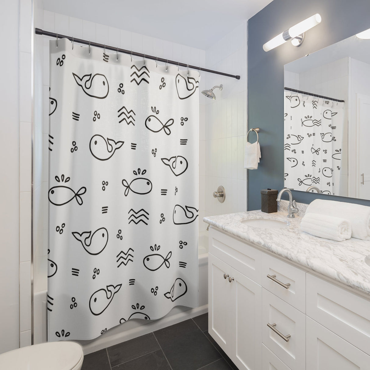 White Whale Shower Curtain